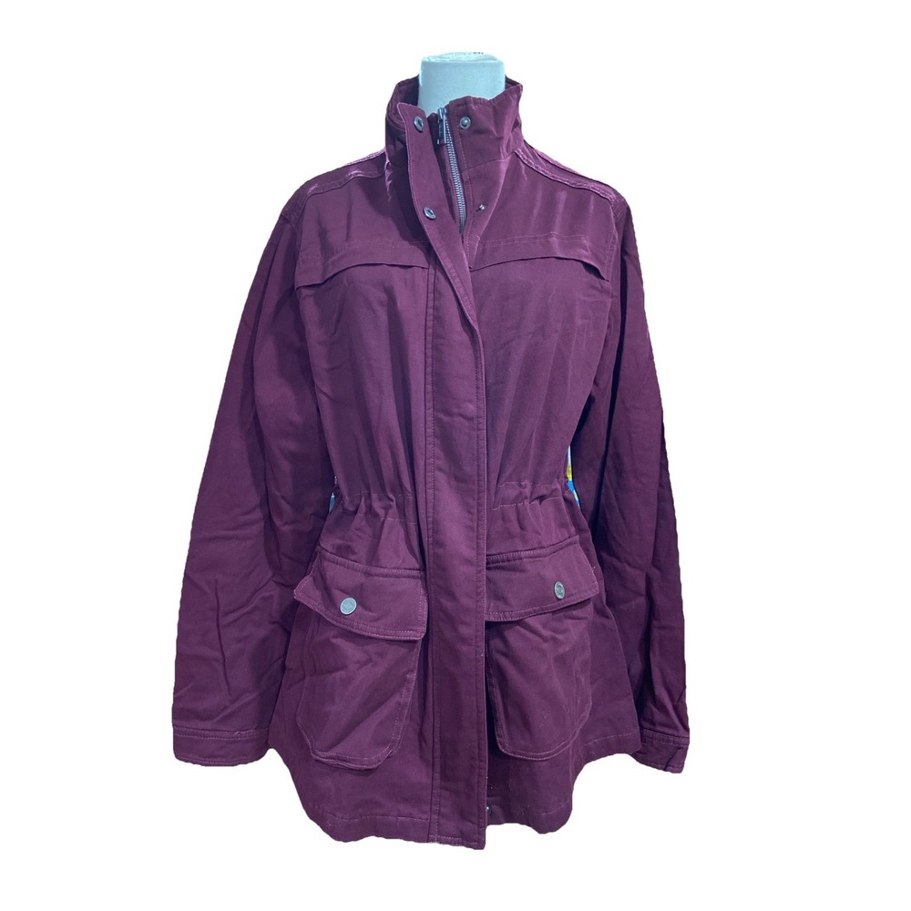 WENVEN Women's Casual Utility Jacket XL Burgundy Stand Collar Anorak Coat